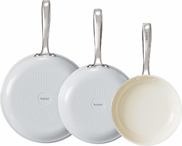 Redchef Non-Stick Frying Pan Set, Ceramic Frying Pan Set, 8, 10, 11 inches (20, 24, 28 cm), Non-Toxic Pans for Cooking, 8.0-10.9 inches (20.3–27.9 cm), Ceramic Fry Pan Set, PFAS-, PTFE- and PFOA-Free, with Stainless Steel Handle, (20+24+28 cm, Gray)