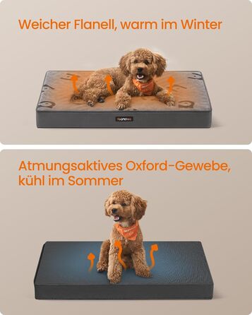 Ліжко для собак Feandrea, знімний водонепроникний матрац, розмір M (76 x 51 x 8 см), для маленьких та мініатюрних собак, сірий, PGW241G01