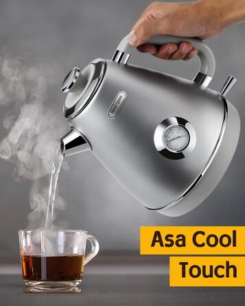 Hazel Quinn Kettle Retro Vintage Design Stainless Steel, BPA-Free, Automatic Shut-Off, Water Temperature Indicator, Strix Controller, Dry Boil Protection, 2200 W, Gold-Gray