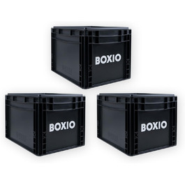BOXIO – SOLO: Storage Box with Lid – Eurobox 40x30 x 28 cm – perfect plastic box transport crate made of plastic for camping, boat, cellar or garden - stackable with other Euroboxes (40x30x28 (3x))