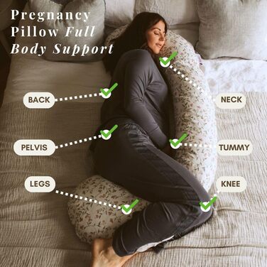 Подушка для вагітних BellaMoon 3-в-1: підтримка всього тіла, C-подібна форма для сну, годування та ліжечка. Знімна, бавовняна наволочка (Waterleaves) (FIeld of Blossoms)