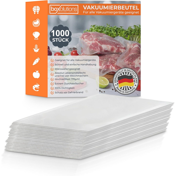 Boxolutions Pro Vacuum Bags for all devices - with 170µm extra strong and tear-resistant - 20x50 cm - honeycomb structure - BPA-Free - aroma-proof - 1000 pieces