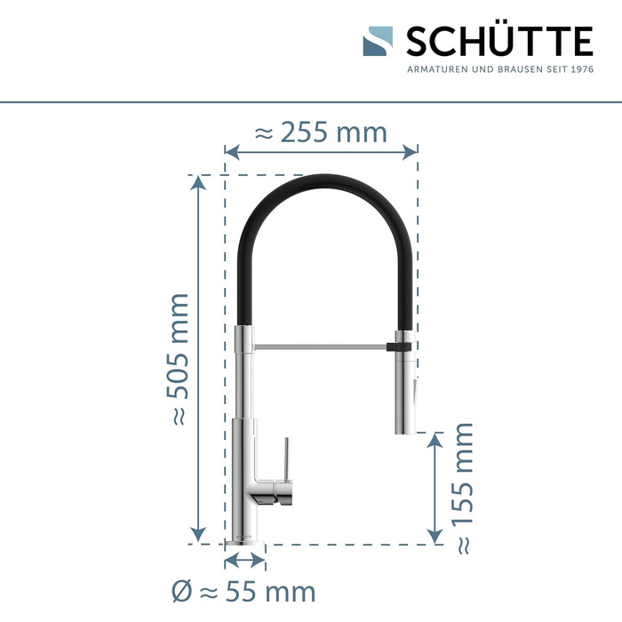 Кухонний змішувач SCHÜTTE Stilo з висувною лійкою, поворотний на 360°, однорідний, хром/чорний