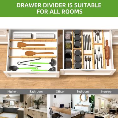 ANTOWIN 4 Pack Expandable Drawer Dividers, 5.7CM, extends from 43CM to 56CM, Drawer Organizers for Kitchen, Bedroom, Office, Bathroom (Natural)