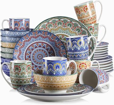 Набір посуду Vancasso MANDALA 32 шт. з порцеляни, 8 персон, ручна робота, богемський стиль
