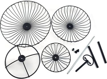 Металевий кошик для фруктів та овочів з ручкою для кухні/балкону, 3 яруси, великий, з нержавіючої сталі, з 360° циркуляцією повітря (чорний, 45 см висота, Ø30-24-16.5 см)