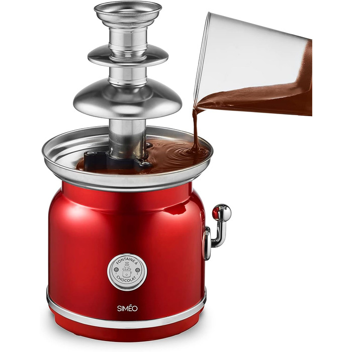 Шоколадний фонтан SIMÉO FCH450, 90 Вт, вінтажний дизайн, червоний, 18x16x32.5 см