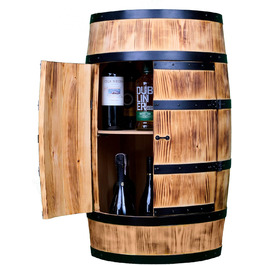 Wine Barrel Stand with Door - Liquor Cabinet Bottle Shelf Wooden Shelves - Wooden Barrel - Barrel Furniture - Wine Rack - Wineregal - Wine Bar - Barrel Bar with Door - Barrel Bar Minibar 80cm High (Sun-Bleached)