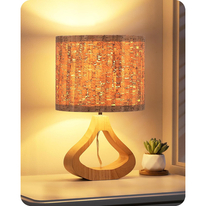 EDISHINE Дерев'яна Настільна Лампа з абажуром з льону, E27, для вітальні, спальні, в стилі кантрі [Енергоклас F], колір: корічневий