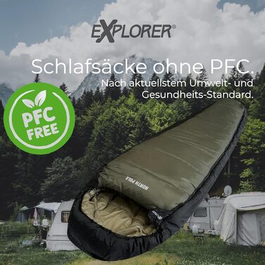 Сплячий мішок Explorer® Northpole для кемпінгу та подорожей -21°C/-4°C (300GSM) - 3-4 сезони, зимовий, для дорослих, з водонепроникною основою та YKK Zip