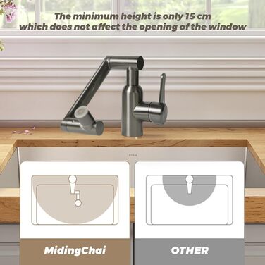 Кухонний змішувач Vorfenster з висувною насадкою, 1080° обертання, 2 режими, нержавіюча сталь, для кухні/ванної кімнати