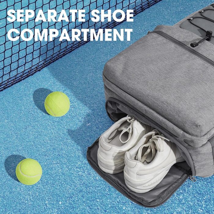 G4Free Tennis Bag Backpack - Large Capacity Tennis Racket Bag with Shoe Compartment for Men & Women (Grey)