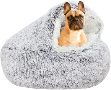YUDANSI Cat Bed, 40cm Covered Dog Bed Cat Cave Bed Donut for Kittens Puppies, Plush Faux Fur Nest Fluffy Dog Bed Round Dog Cushion Dog Sofa Cat Bed for Cats and Small Dogs (Gray-65cm)