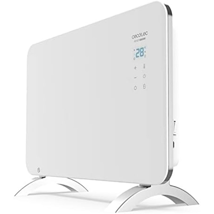 Конвектор Cecotec Ready Warm 6670 Crystal Connection з скляною панеллю, 1000 Вт, WiFi, термостат, таймер, підставка, для ванної кімнати (IP24), тихий, білий