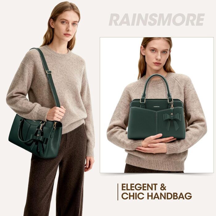Сумка жіноча RAINSMORE середнього розміру з екошкіри, зелена: сумка-тоут, сумка на плече, ручна сумка