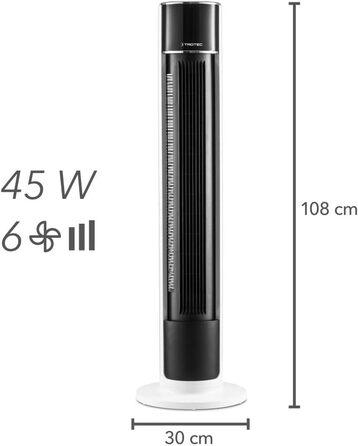 Вентилятор Tower TROTEC TVE 39 T з автоматичним обертанням 60°, LED-дисплеєм та 6 швидкостями, 45 Вт