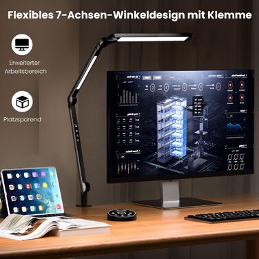 AmazLit Adjustable LED Desk Lamp with Dual Light Source - 12W/16W Dimmable Architect Lamp with Remote Control & Clamp