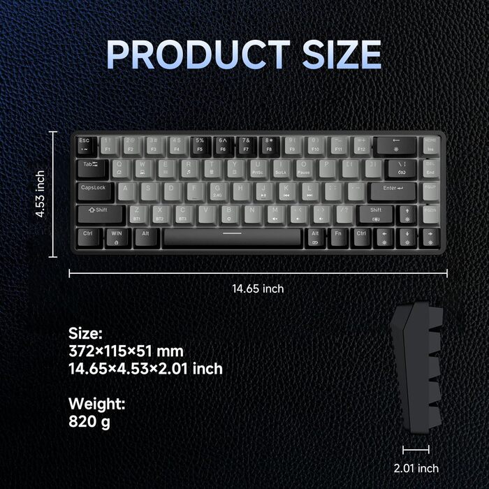 Dierya DK68 - Бездротова ігрова клавіатура з RGB підсвічуванням (68 клавіш, механічний, Linear Red Switch, QWERTY, Bluetooth/2.4GHz/USB-C)