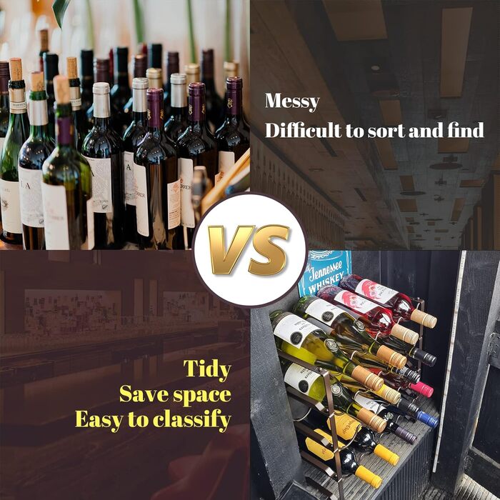 Metal wine rack, stackable bottle rack for 16 bottles, suitable for cellars, bars, and storage rooms. Stable, modular, and expandable bottle and wine storage (4 tiers)