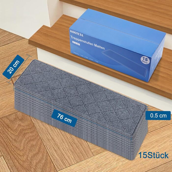 Килимок на сходинки, антиковзаючі, 20x76 см (15 шт), килимки на сходи, багаторазовий клей для чистих поверхонь, захист сходів для дітей, сірий
