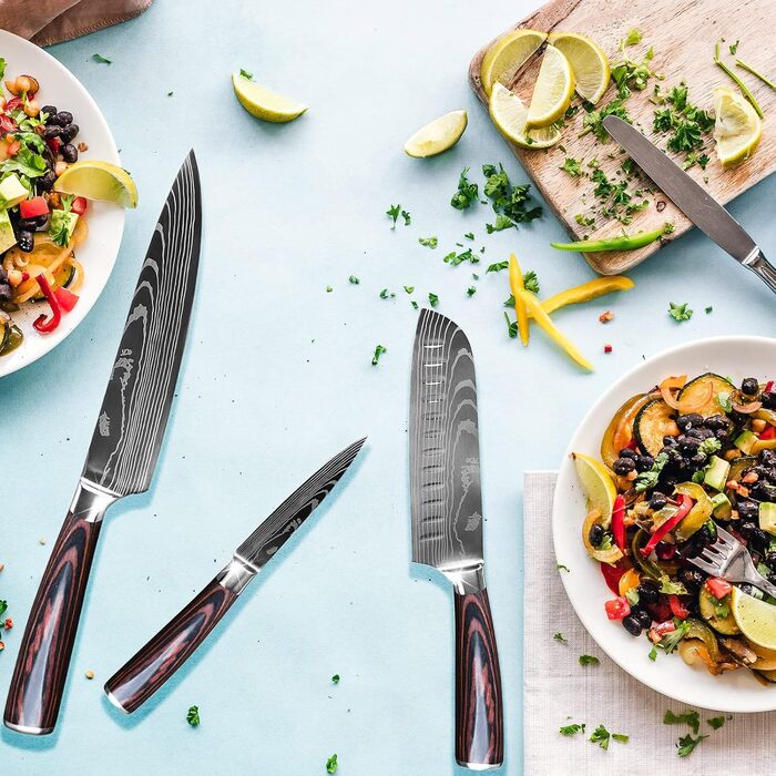 Набір кухонних ножів Gustrug 8 предметів: високоякісна сталь, гострі леза, ергономічні ручки, подарункова коробка. Ідеально для дому та ресторану