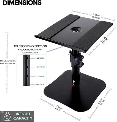 Підставка для акустики, 2 шт, 24.1 x 22.9 см, металева платформа, плоске дно, сумісна з будь-яким столом, ідеальна для студійних моніторів 12.7-17.8 см, книжкових полиць, динаміків 5'-7'