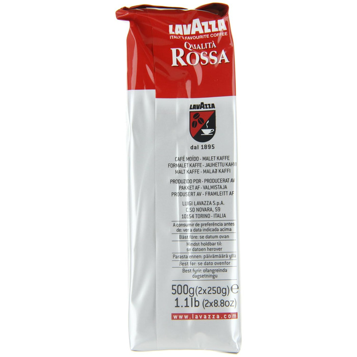 Мелена кава Lavazza Qualità Rossa Classico, для гейзерної кав'ярки та фільтр-кави, інтенсивність 7/10, темне обсмажування, 10 упаковок по 250 г