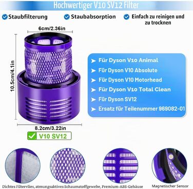 Фільтр для пилососа Dyson V10 (3 шт) - Rebirthcare SV12, Cyclone Absolute, Animal, Motorhead, Total Clean #DY-969082-01