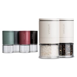 Набір з 2 мельниць для солі та перцю Vinsun - керамічний механізм, регульовані, ручні, нержавіюча сталь, кремово-білі