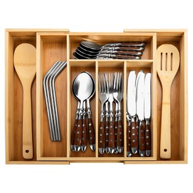 Органайзер для столових приборів Gräwe з бамбука для кухонних шухляд, змінний, розсувний 28.5-40.5 см, дерев'яний вигляд