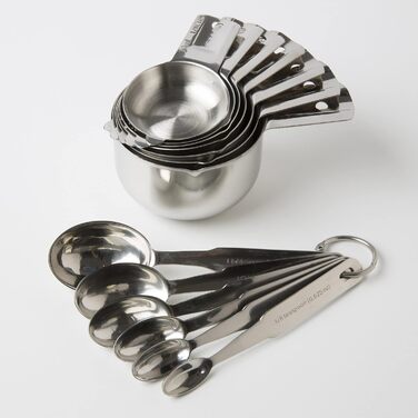Measuring cups and spoons, 13-piece complete set of professional-grade quality 18/8 stainless steel – 7 stackable cups and 12 spoons, perfect for storing dry and liquid ingredients.