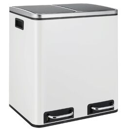 Відро для сміття LIFERUN з двома відсіками, 2 x 15 літрів, з металу, з м'яким закриттям кришки, знімний внутрішній відро, ручки, педальний відро, для квартири, невеликої сім'ї (білий)