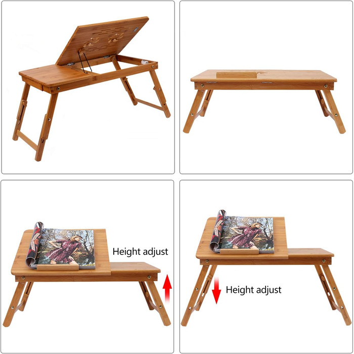 Столик для ноутбука Bathwa з бамбука, регульований, складаний, з ящиком (55 x 35 x 29 см)