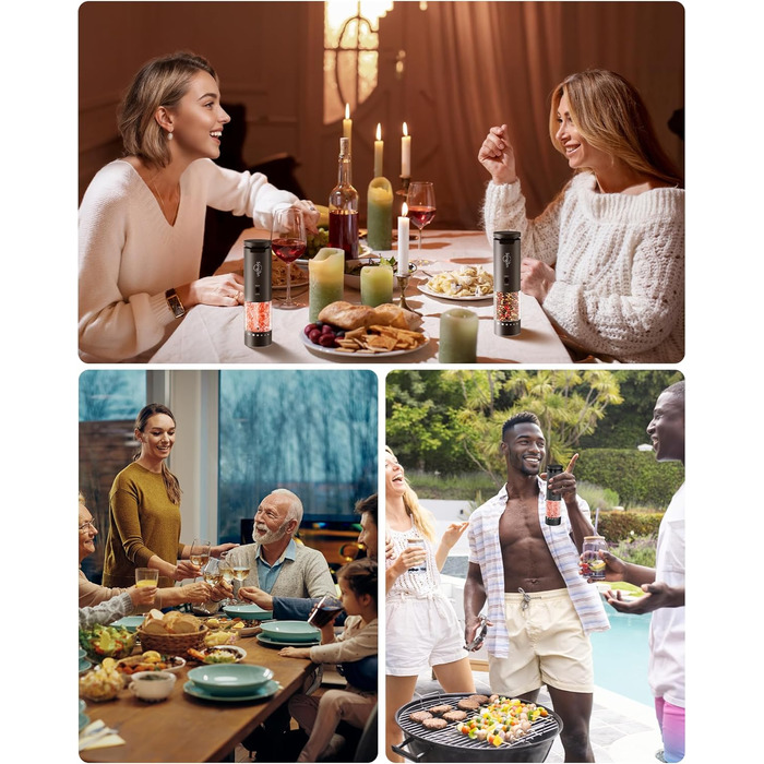 Sangcon Electric Salt and Pepper Grinder, 2 Speed Settings, 6 Grind Settings, Automatic Pepper Grinder with USB Charging Station, One-Handed Grinding (Space Grey)