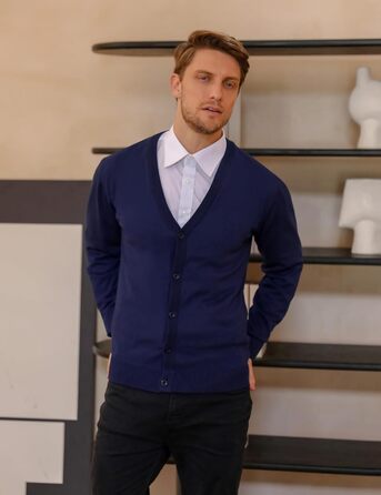 iClosam Кардиган чоловічий в'язаний з V-подібним вирізом, з ґудзиками, легкий, синій, розмір M