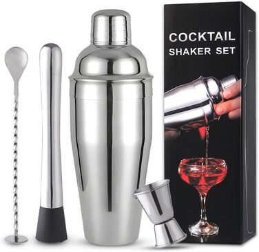 Stainless Steel Cocktail Mix Set - 14 Piece Bartender Kit with Bamboo Stand - 750ml Shaker Set - Perfect Gift