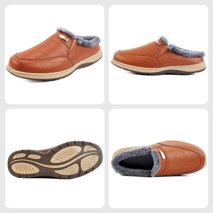 Чоловічі халапи шкіряні зимові теплі з плюшевою підкладкою, тапочки для дому та вулиці (червоно-коричневий, 42 EU)