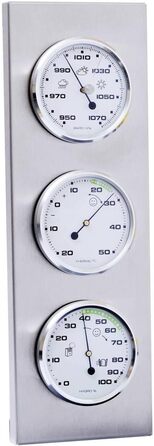 Sunartis 3-4013 THB197 Stainless Steel Weather Station with Barometer, Hygrometer, and Thermometer, Silver