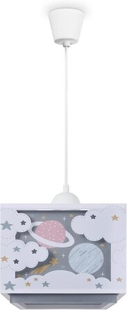 Paco Home Hanging Lamp Children's Room Ceiling Lamp Pendant Light Lampshade Fabric E27 Lion Jungle Glows in the Dark (Planets, Gray)