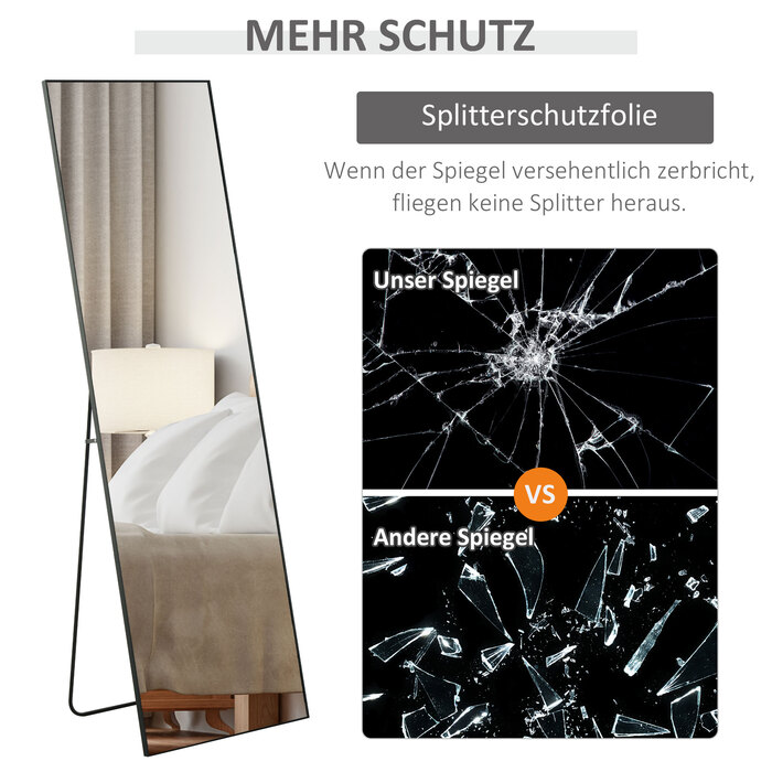 HOMCOM Freestanding Full-Length Mirror, Dressing Mirror with Stand, Aluminum Frame for Bedroom, Hallway