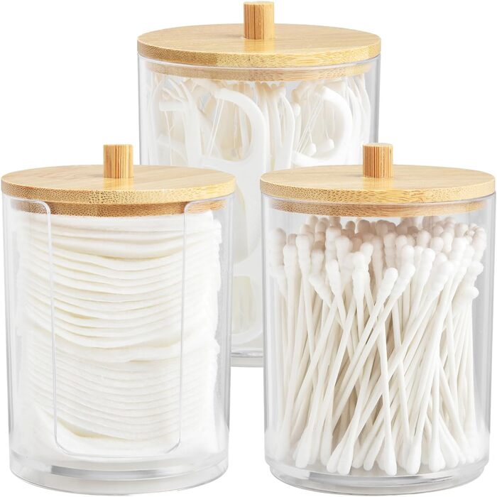 Організатор для косметики ALINK, 3 шт. Ватні палички, аптекарські склянки для ванної кімнати, бавовняні диски, нитки зубні, косметичні губки, шпильки для волосся (прозорий)