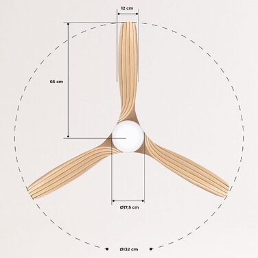 Стельовий вентилятор CREATE WINDCUP з пультом, світлом та Wi-Fi, 132 см, 40W, дерев'яні лопаті, DC-мотор, 6 швидкостей, літній/зимовий режим