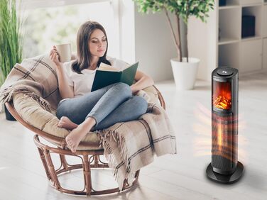Електричний обігрівач з керамічним нагрівачем BEPER P203TER011, 2000W, з LED-дисплеєм, програмованим таймером, дистанційним керуванням, чорний