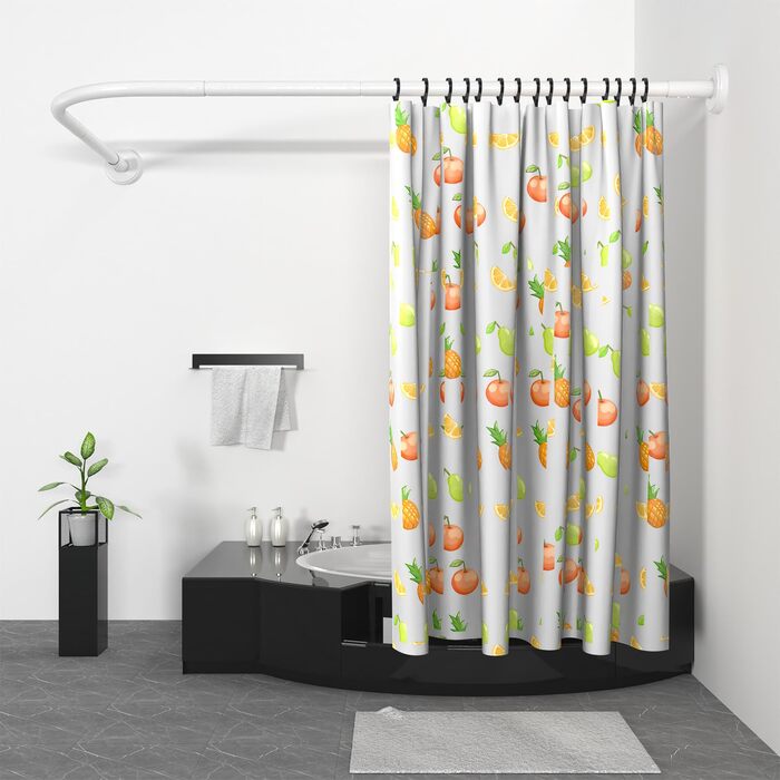 Штанга для душу L-подібна, регульована, 75-170 см, нержавіюча сталь, чорна, з кільцями для душу, для ванної кімнати, ванни, роздягальні (L-подібна_біла, 122x190 см)