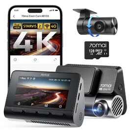 Автомобільний відеореєстратор 70mai A810S 4K HDR Dual Dashcam (передня та задня камери), Sony STARVIS 2 IMX678, Night Owl Vision, 4G LTE, ADAS, паркування 24/7, WiFi, 128GB Micro SD