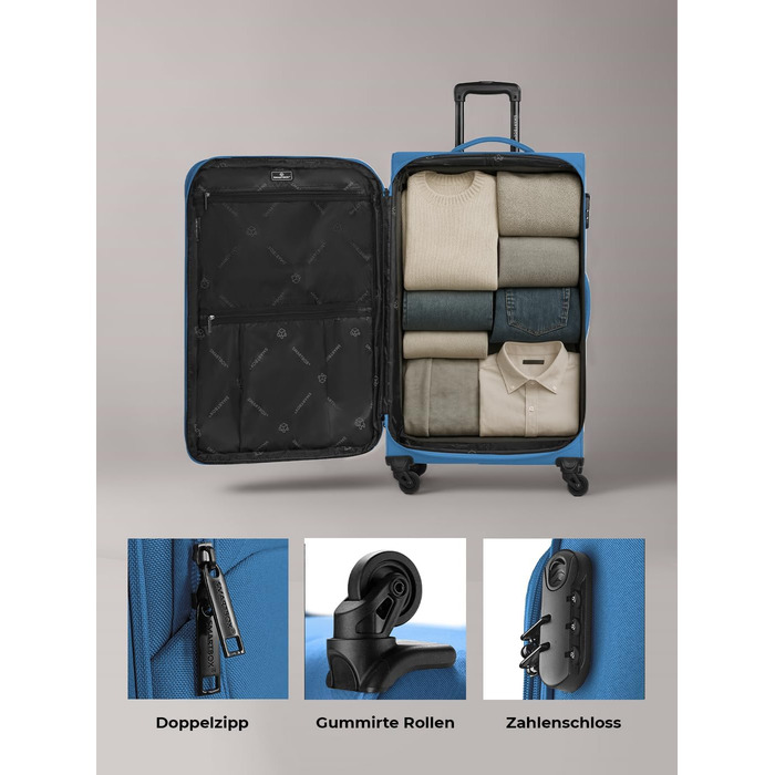 Набір валізак Smartbox 3-в-1 для жінок та чоловіків | Легкі та міцні валізи-ролери, якісний softcase, 4 колеса та кодовий замок | Розширювані валізи (Edition 04) Slate-blue