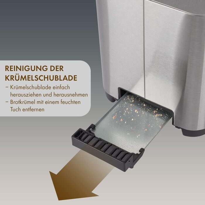 Тостер ProfiCook PC-TA 1250 Inox з сенсорним дисплеєм: 2 слоти, нержавіюча сталь, 850 Вт, 7 рівнів підсмажування, підставка для тостів, висувна кришка для крихт, згортання кабелю