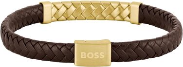 Браслет чоловічий BOSS TAILORED зі шкіри (коричневий та золотий)