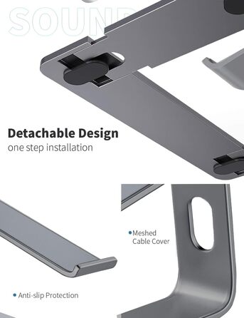 Підставка для ноутбука Soundance, алюміній, ергономічна, для моніторів 10-15.6 дюймів, сіра