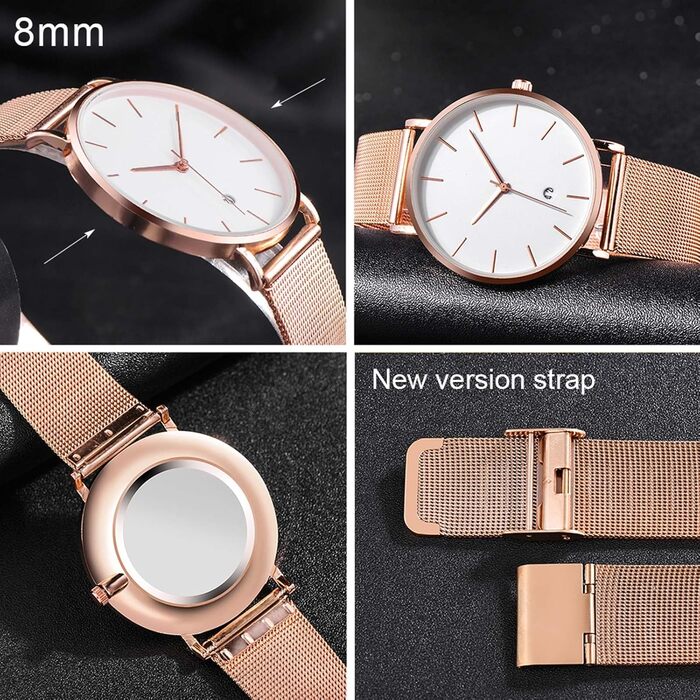 Чоловічий годинник на зап'ясті, аналоговий кварц, мінімалістичний дизайн з браслетом з нержавіючої сталі (рожеве золото)